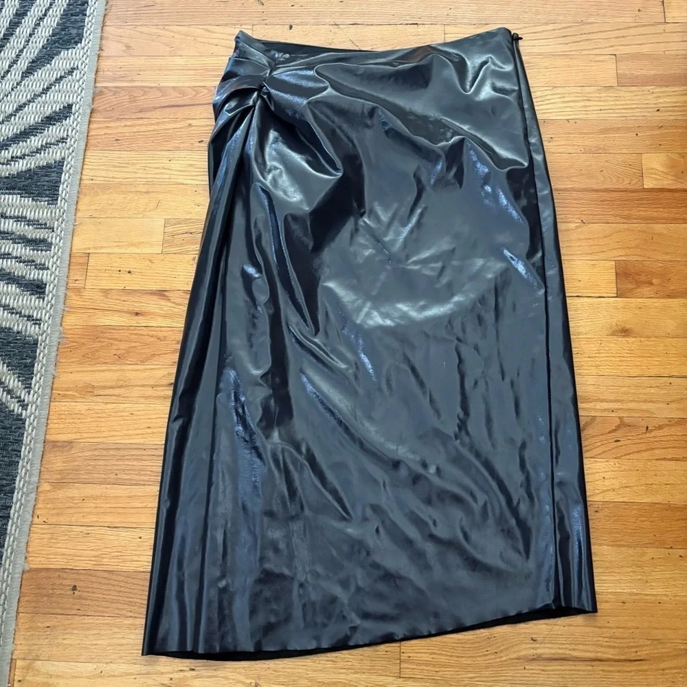 A.L.C. Faux Leather Midi Skirt Asymmetrical Ruched Gray Size 14